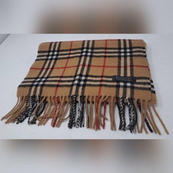 Burberry Mens Scarf Camel Nova Check Vintage Y2K 90s Lambswool England 12" x 71" - Picture 6 of 15